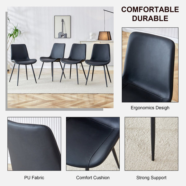 English Elm Black Faux Leather Dining Chairs Set of 4 with Curved Seats and Slim Metal Legs W1151P408848