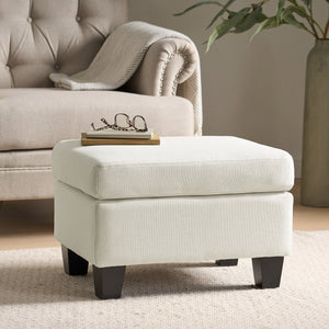 English Elm Upholstered Compact Ottoman with Birch Legs Padded Footrest for Living Room Decor Beige N757P377351I