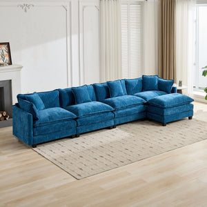 English Elm Cloud Sofa 4 Seats - Modern Modular Sectional Couch In Elegant Blue Chenille For Ultimate Comfort & Style W1143S00049