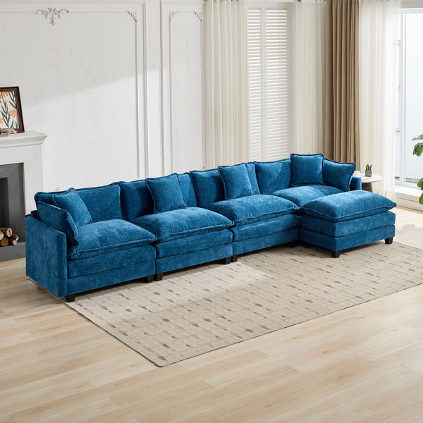 English Elm Cloud Sofa 4 Seats - Modern Modular Sectional Couch In Elegant Blue Chenille For Ultimate Comfort & Style W1143S00049