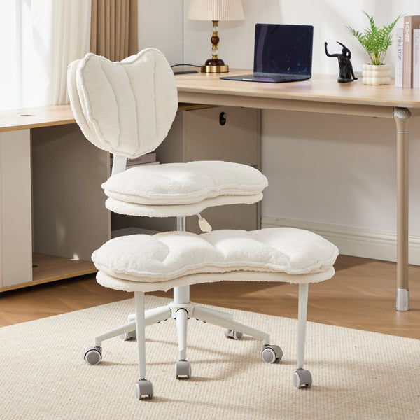 English Elm Artificial Rabbit Hair Cross Legged Desk Chair with Lumbar Support and Swivel Footrest W1143P402918