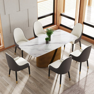 English Elm 70.86" Modern Dining Table With Curved White Sintered Stone Top & Bronze Iron Legs For 6-8 People W1535S00361