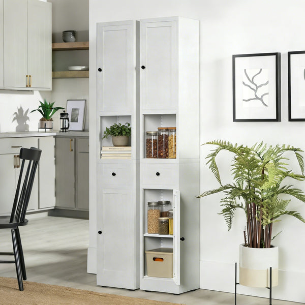 English Elm 71 Inch Freestanding Metal Storage Cabinet Five Tier Narrow Pantry Organizer White W2735P428814
