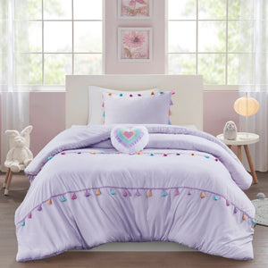 English Elm Tassel Full/Queen Comforter Set with Heart Accent Pillow, Soft Brushed Polyester, Multi-Color Tassels B035P294223
