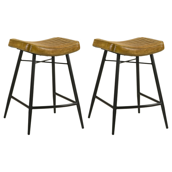 English Elm Ridgeway Channel Tufted Leather Backless Counter Stools Set of 2 for Kitchen Island Camel B062P440314
