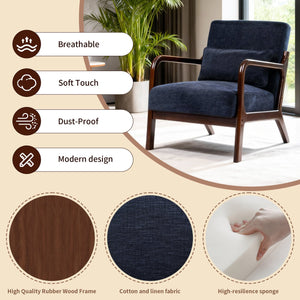 English Elm Mid Century Modern Accent Chair Solid Rubberwood Frame with Lumbar Pillow for Any Room W2989P426383