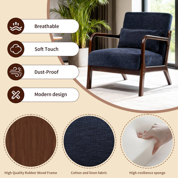 English Elm Mid Century Modern Accent Chair Solid Rubberwood Frame with Lumbar Pillow for Any Room W2989P426383