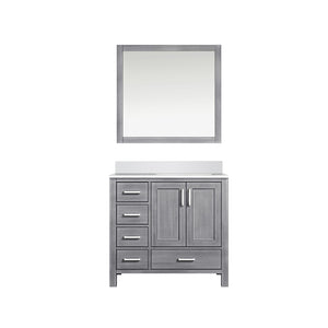 English Elm Distressed Grey Bath Vanity With Cultured Marble Top & 34" Mirror - Timeless Charm & Storage Solution B2731S00785