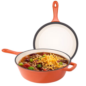 English Elm Enameled Cast Iron Skillets Dutch Oven Set 3QT + 1.5QT – Durable Heat-Retaining, Versatile Cookware Orange T3950P399255