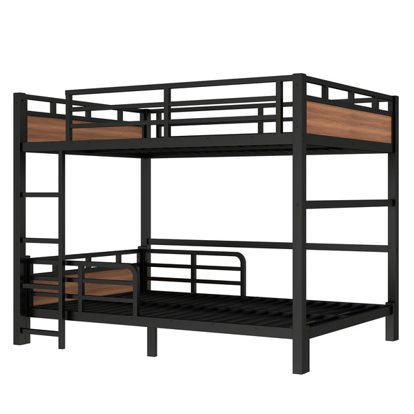 English Elm Full Metal Bunk Bed With Walnut Finish - Versatile Loft Style, Sturdy Design, Easy Assembly, Space-Saving W1580S00227