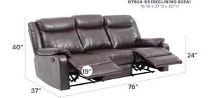 English Elm G760A-RS Double Reclining Sofa Dark Brown PU Sleeper with Removable Arms & Back, Stable Center Support B078108414