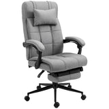 English Elm Vinsetto Executive Linen-Feel Fabric Office Chair High Back Swivel Task Chair With Adjustable Height Upholstered Retractable Footrest, Headrest and Padded Armrest, Light Grey