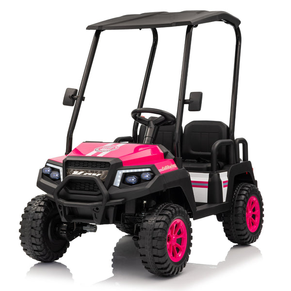 English Elm 24v Kids Electric Ride on Truck Four Seat All Wheel Drive Spring Suspension Sunshade Pink W1578P381257