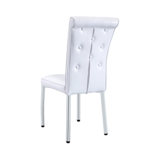 English Elm Set of 4 Glam Faux Leather Dining Chairs with Crystal Buckle and Gold Tone Legs White W3226P311055