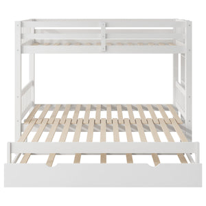 English Elm Twin over Pull-out Bunk Bed with Trundle and Wheels, Space-Saving Pine/MDF Frame Sleeps Four Crowd-Friendly Design White GX000301AAK