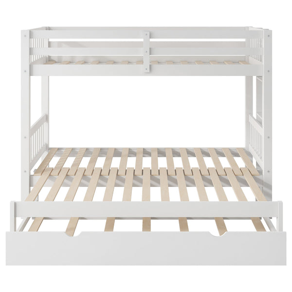 English Elm Twin over Pull-out Bunk Bed with Trundle and Wheels, Space-Saving Pine/MDF Frame Sleeps Four Crowd-Friendly Design White GX000301AAK