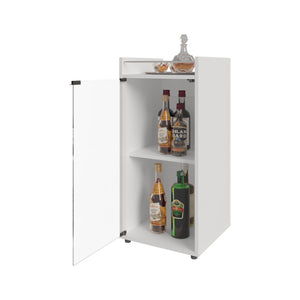 English Elm Glass Front Bar Cabinet White Melamine Finish Compact Vertical Storage for Living Spaces B128P458630