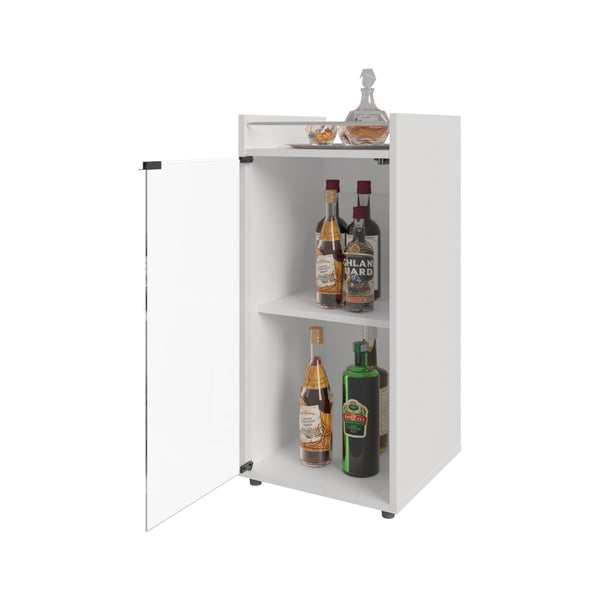 English Elm Glass Front Bar Cabinet White Melamine Finish Compact Vertical Storage for Living Spaces B128P458630