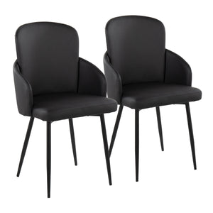 English Elm Dahlia Set Of 2 Contemporary Dining Chairs In Black Faux Leather & Chrome Accents For Modern Homes B202S01189
