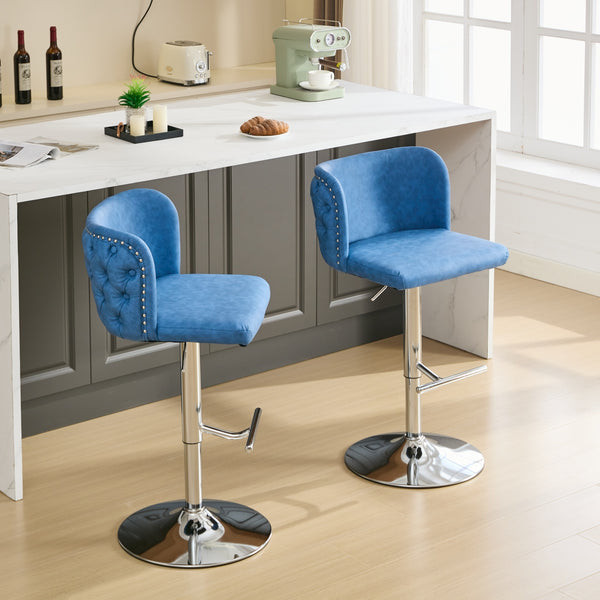 English Elm A&A Modern Swivel Barstools With Adjustable Height & Chrome Base - Stylish Blue Pu Upholstery, Set Of 2 W1143P193494
