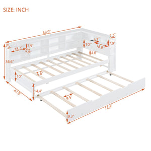 English Elm Wooden Twin Daybed with Storage Drawers Usb Charging Shelf and Pine Frame N733S347509K