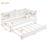 English Elm Wooden Twin Size Daybed With Twin Trundle, Daybed With Storage Shelf and Usb Charging Ports,White