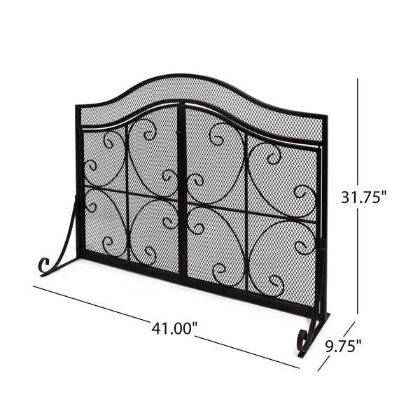 English Elm Christopher Knight Home® - FIRE Screen Gary 3-Panel Iron Fireplace Screen with Doors, Black Copper Finish, Camelback Scrollwork Protective Accent 65187.00BLKCOP