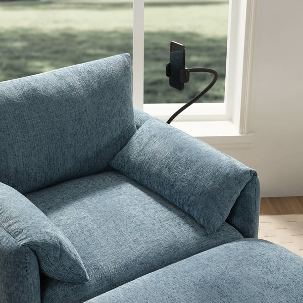 English Elm 37" Oversized Chenille Armchair with Ottoman Usb Charging Pocket Spring Living Room Blue N723P387145C