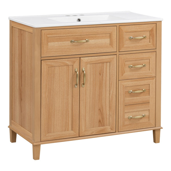 English Elm [video] 36 Inch Freestanding Bathroom Vanity with Ceramic Sink and Soft Close Storage N759P395344N