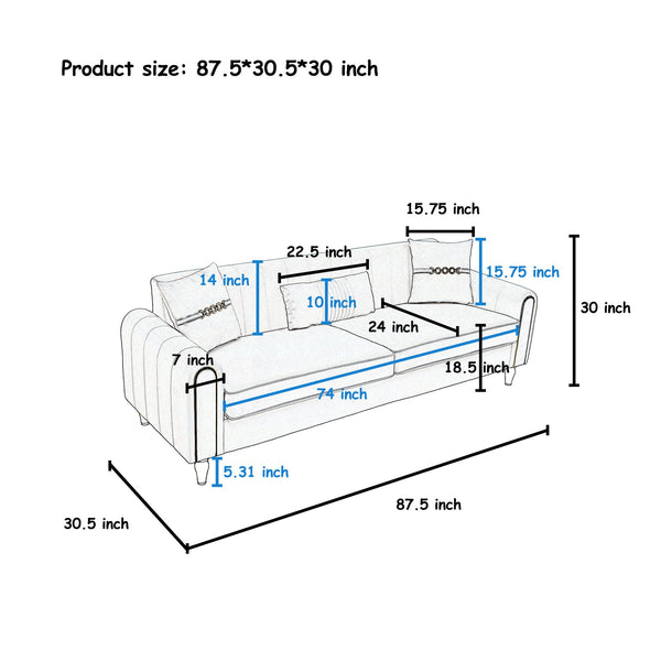English Elm FX-P11-GR Contemporary 87.4" Upholstered 3-Seater Sofa with Pocket Springs, Plush Fabric & Pillows W576P360571