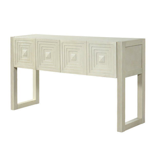 English Elm [video] Art Deco Console Table Geometric Carved Fronts Fluted Legs 3 Soft-close Drawers Natural N759P433572N