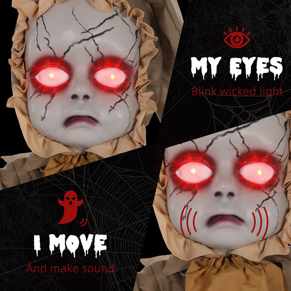 English Elm Homcom Life-Size Animatronic Halloween Doll With Jump Scare Motion, Sound Effects & Light-Up Eyes W2225P229497