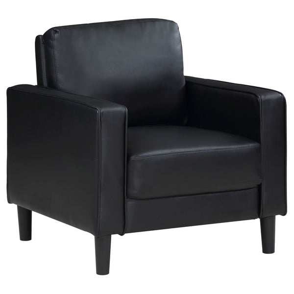 English Elm Farallone Upholstered Track Arm Accent Chair in Leatherette with Tapered Feet and Plush Support Black B062P299958