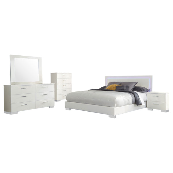 English Elm Dulcey White High Gloss 5-Piece Eastern King Bedroom Set With Led Ambiance & Ample Storage Solutions B062S01329