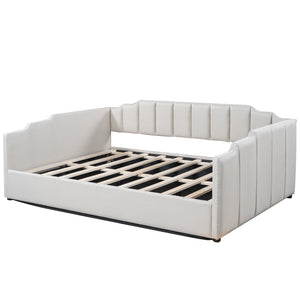 English Elm Upholstered modern daybed with under-bed storage drawers, full-size platform frame for guests Beige DL002033AAA