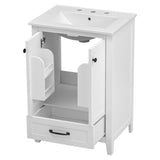 English Elm 24" Bathroom Vanity With Sink, Bathroom Vanity Cabinet With One Drawer and Doors, Solid Wood and Mdf, White