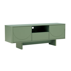 English Elm Ella Mid-Century 59" TV Stand with Cable Management, Adjustable Shelves, Drawer & Sled Legs Sage Green B365S00122