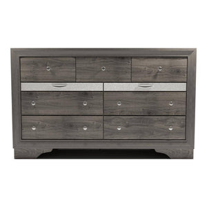 English Elm Contemporary Chic Chest with Gold Accents, Acrylic Trim, Metal Bracket Legs and Dust‑Proof Drawers Gray 67 L x 20 W x 44 H B2741P375938