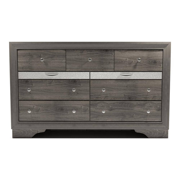 English Elm Contemporary Chic Chest with Gold Accents, Acrylic Trim, Metal Bracket Legs and Dust‑Proof Drawers Gray 67 L x 20 W x 44 H B2741P375938