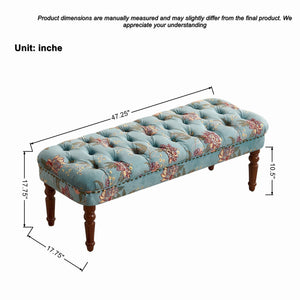 English Elm European Tufted Floral Upholstered Bench with Turned Legs for Bedroom or Living Room W3373P453377