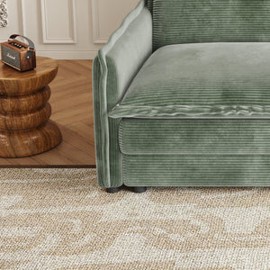 English Elm Corduroy 3-Seater Oversized Sofa With Movable Footrests - Cozy Green Upholstery For Modern Living W834S00441