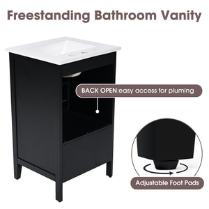 English Elm 20" Bathroom Vanity with Sink and Ceramic Top, Modern Freestanding Cabinet with Drawer & Shelf Storage, Adjustable Feet for Stability and 200lb Capacity Black N725P192821B