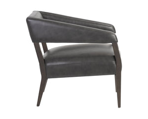 Sunpan Carlyle Lounge Chair - Mid-Century Modern Design in Genuine Leather with Solid Oak Frame for Comfort Brentwood Charcoal Leather