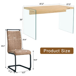 English Elm Table And Chair Set - Modern Wood Texture Mdf Coffee Table With Glass Legs And 4 Stylish Chairs W1151S02075-GIGA