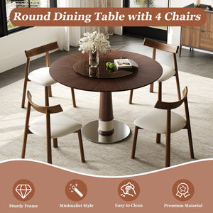 English Elm Retractable Rock Slab Dining Set with Leather Wrapped Base for Compact Apartments W2700S00133
