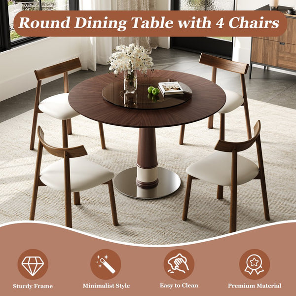 English Elm Retractable Rock Slab Dining Set with Leather Wrapped Base for Compact Apartments W2700S00133
