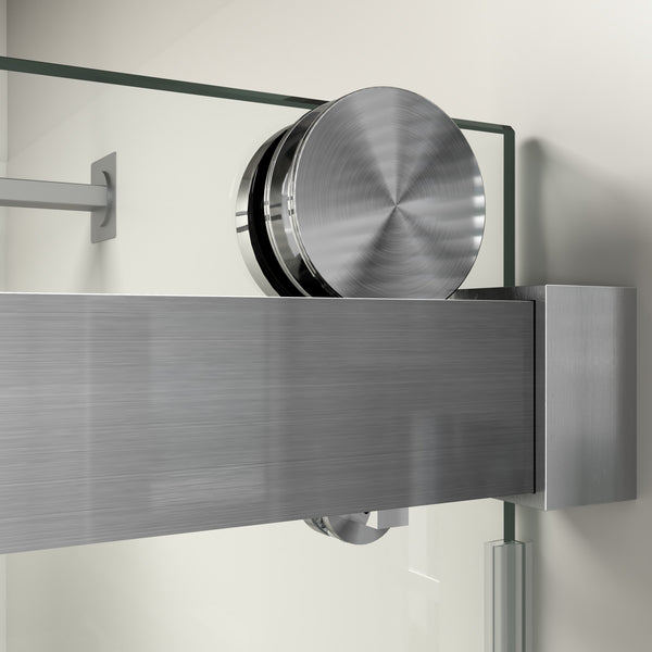 English Elm 56" Frameless Sliding Shower Door Tempered Glass Soft Close Brushed Nickel Hardware W1573P198748