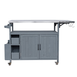 English Elm 54.33" Farmhouse Outdoor Kitchen Cart Solid Fir Frame Steel Top Storage Bbq Prep N767P379702C