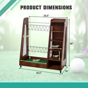 English Elm Golf Bag Storage Rack Wooden 2 Bag Organizer with Shoe Shelf for Garage Basement Brown W1422P296352