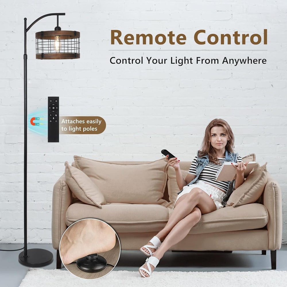 English Elm Arc Floor Lamp Solid Wood Iron Shade Dimmable Led Industrial Farmhouse Living Room W2738P448394